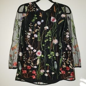 Sheer Embroidered Floral Blouse
